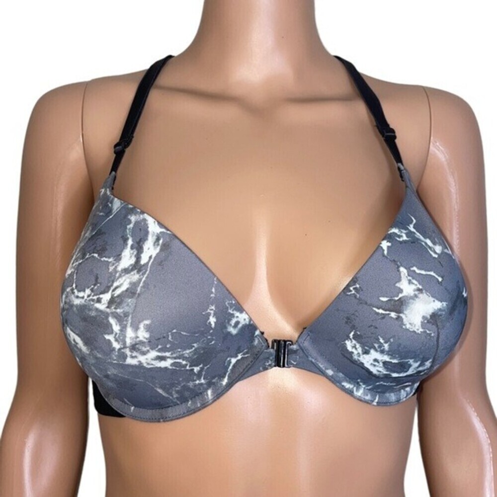 PINK Victoria's Secret gray marbled front closure Wearever push up padded bra